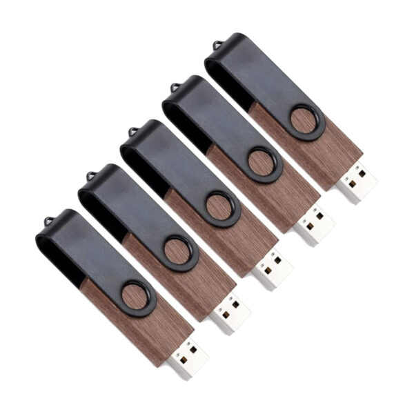 Wood & Metal USB Memory Sticks 5 Pack - 360° Swivel Design