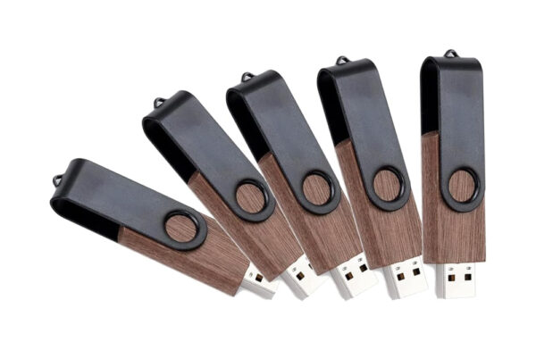 Wood & Metal USB Memory Sticks 5 Pack - 360° Swivel Design - Image 2