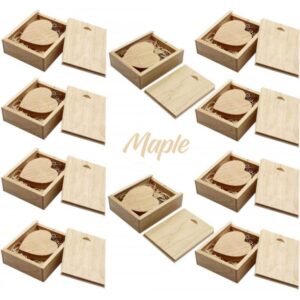 Wooden Heart USB Flash Drives 10 Pack with Keychain and Cases (Maple)