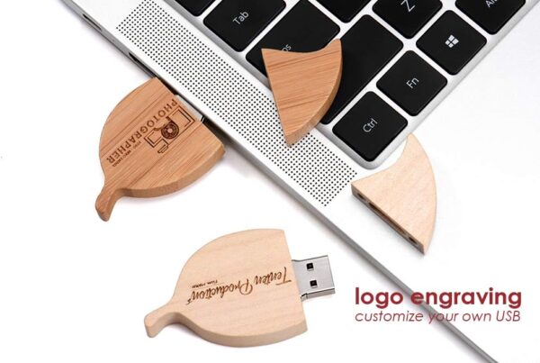 10 Pack Leave-Shaped USB Sticks Foliage Pendrive Made of Bamboo - Image 3