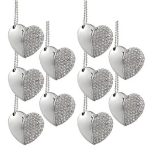 Crystal Heart USB Flash Drives Necklace USB Sticks Pack of 10