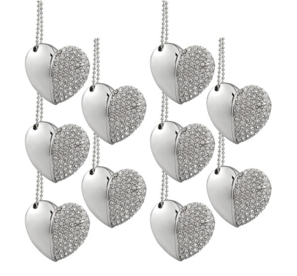 Crystal Heart USB Flash Drives Necklace USB Sticks Pack of 10