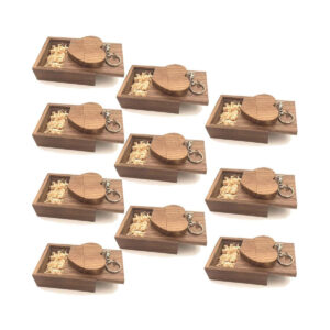 Wooden Heart USB Sticks 10 Pack with Keychain and Cases (Walnut)