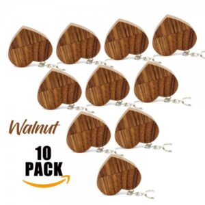 10 Pack Wooden Heart USB Flash Drives with Keychain (Walnut)